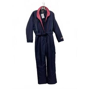 Sportalm Women's Navy Blue & Pink Detachable Jacket Belted Ski Jumpsuit 42 Ski